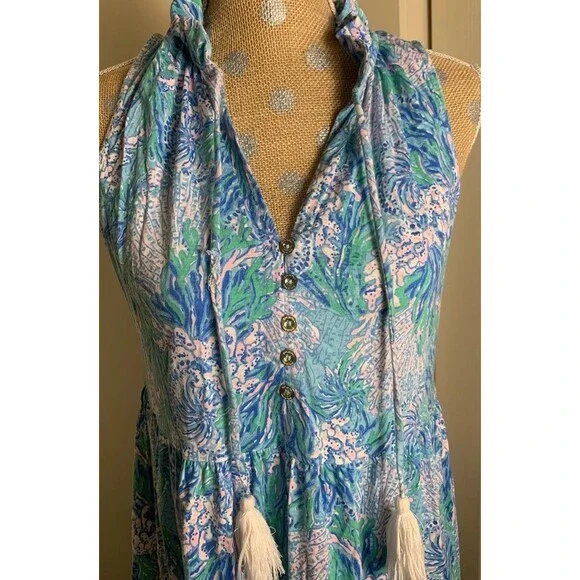 Lily Pulitzer Malone Maxi Dress Las Olas Aqua Small Vacation Resort Beach **flaw - Picture 3 of 11